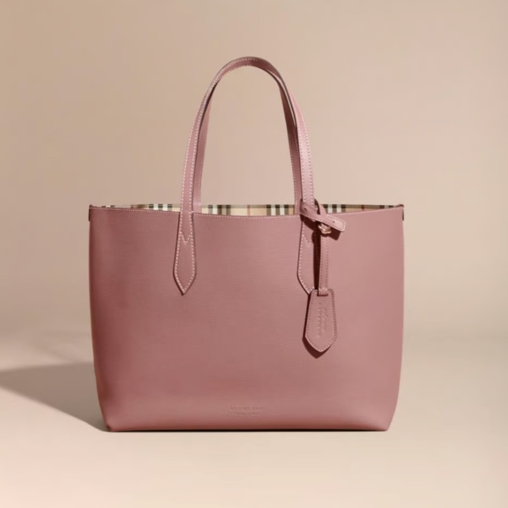 Burberry Medium Reversible Elderberry Haymarket Leather Tote